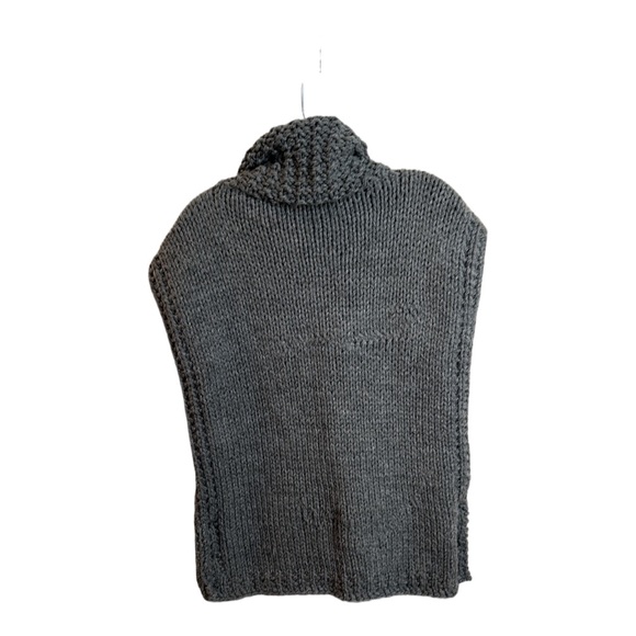 Charcoal Gray Turtleneck Cowl-neck Chunky Knit Vest Sweater - Picture 2 of 6